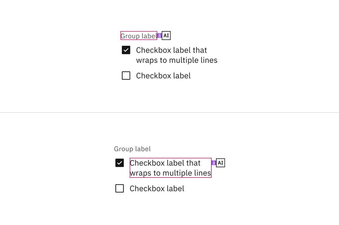 Structure and spacing measurements for checkbox with AI presence